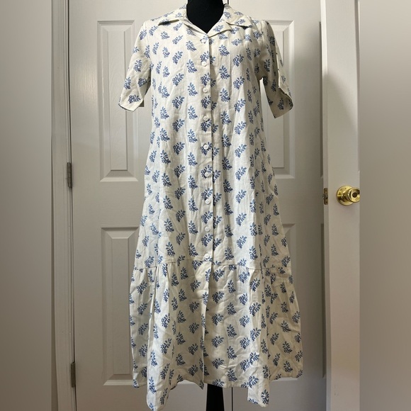 Janasya Dresses & Skirts - Janasya Printed Midi Dress Ivory Blue Floral Size XS